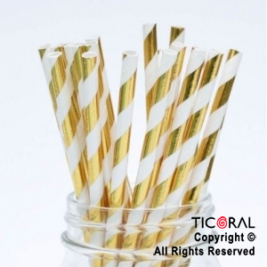 SORBETE POLIPAPEL METALIZADO IMPRESO RAYAS BLANCO Y ORO X 25